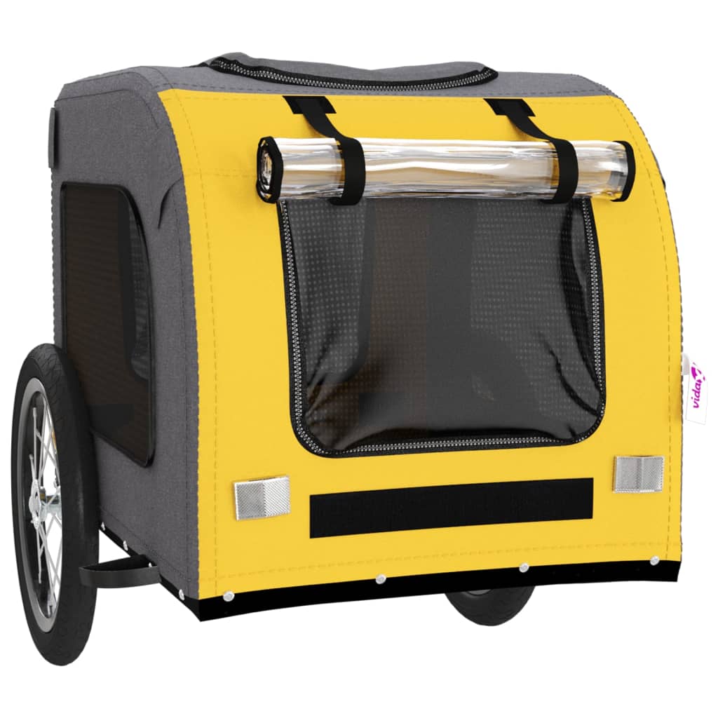 vidaXL Pet Bike Trailer Yellow and Grey Oxford Fabric and Iron
