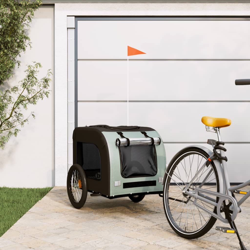 vidaXL Pet Bike Trailer Grey and Black Oxford Fabric&Iron