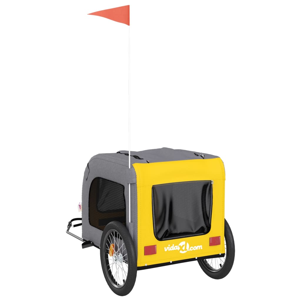 vidaXL Pet Bike Trailer Yellow and Grey Oxford Fabric&Iron