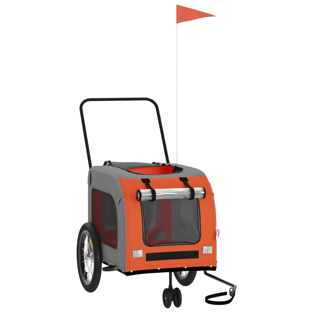 vidaXL Pet Bike Trailer Orange and Grey Oxford Fabric and Iron