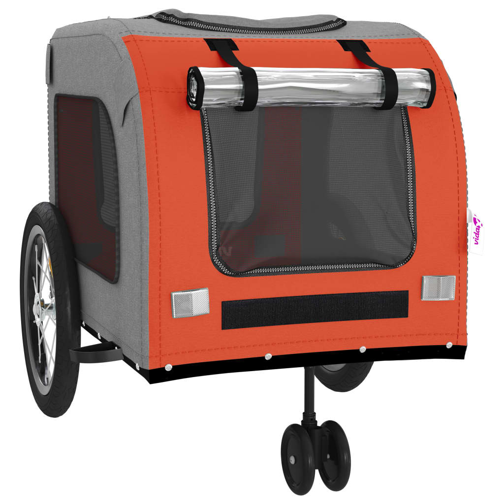 vidaXL Pet Bike Trailer Orange and Grey Oxford Fabric and Iron