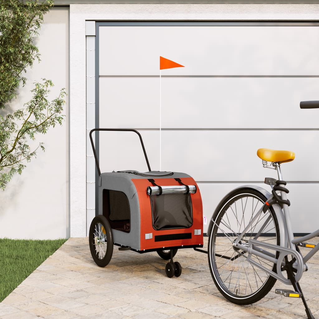 vidaXL Pet Bike Trailer Orange and Grey Oxford Fabric and Iron