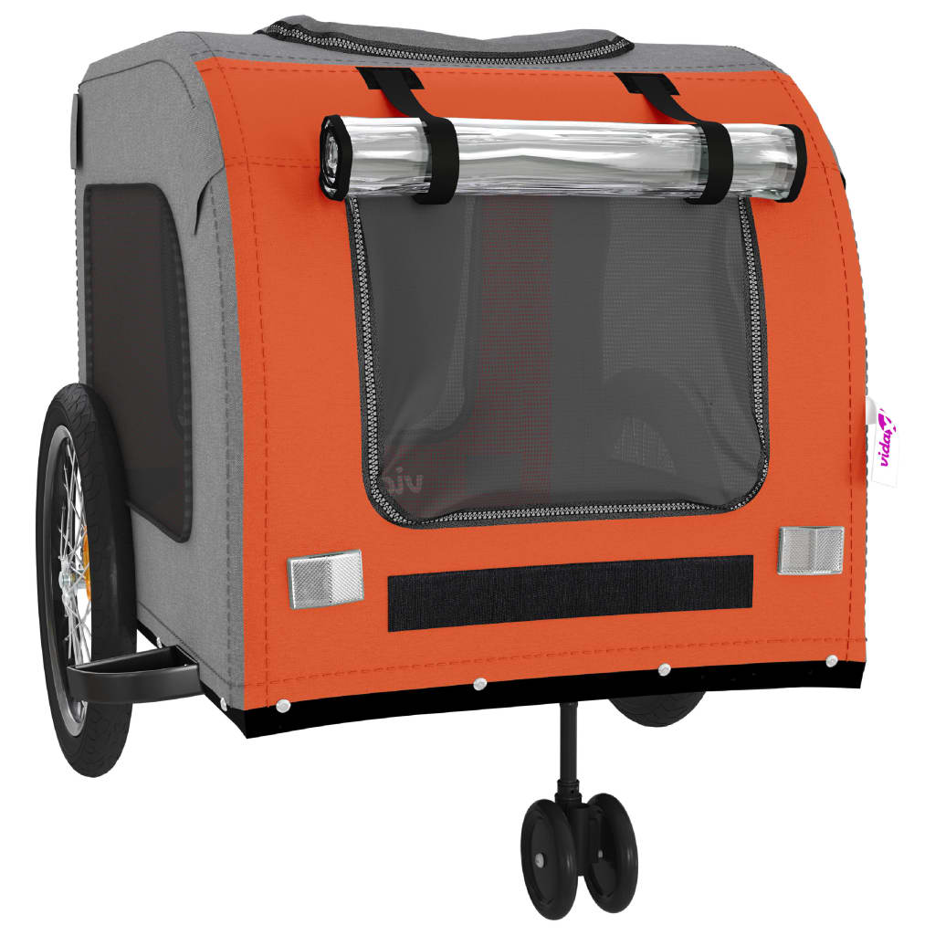 vidaXL Pet Bike Trailer Orange and Grey Oxford Fabric and Iron