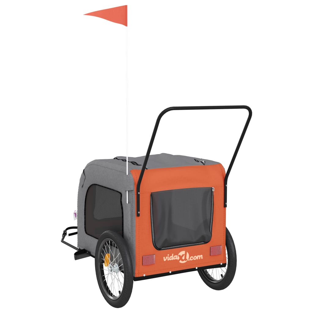 vidaXL Pet Bike Trailer Orange and Grey Oxford Fabric and Iron