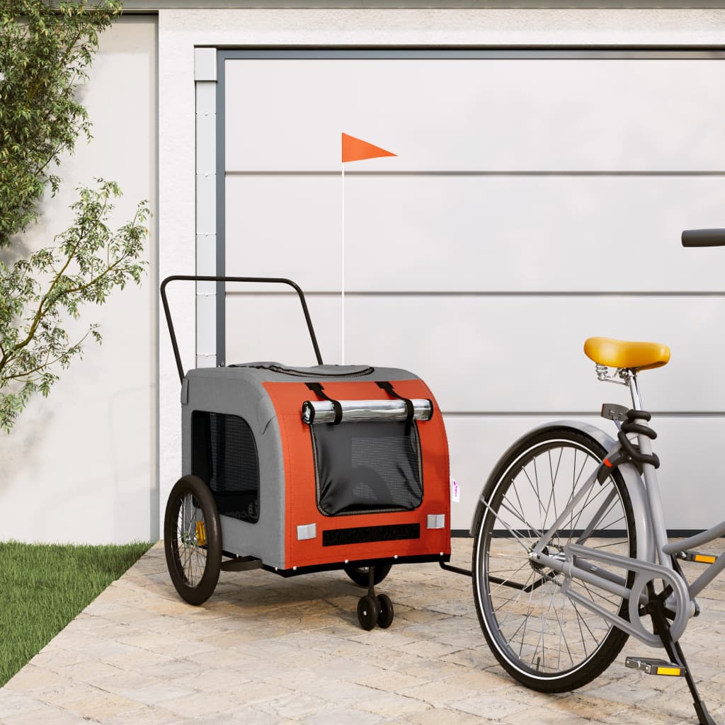 vidaXL Pet Bike Trailer Orange and Grey Oxford Fabric and Iron