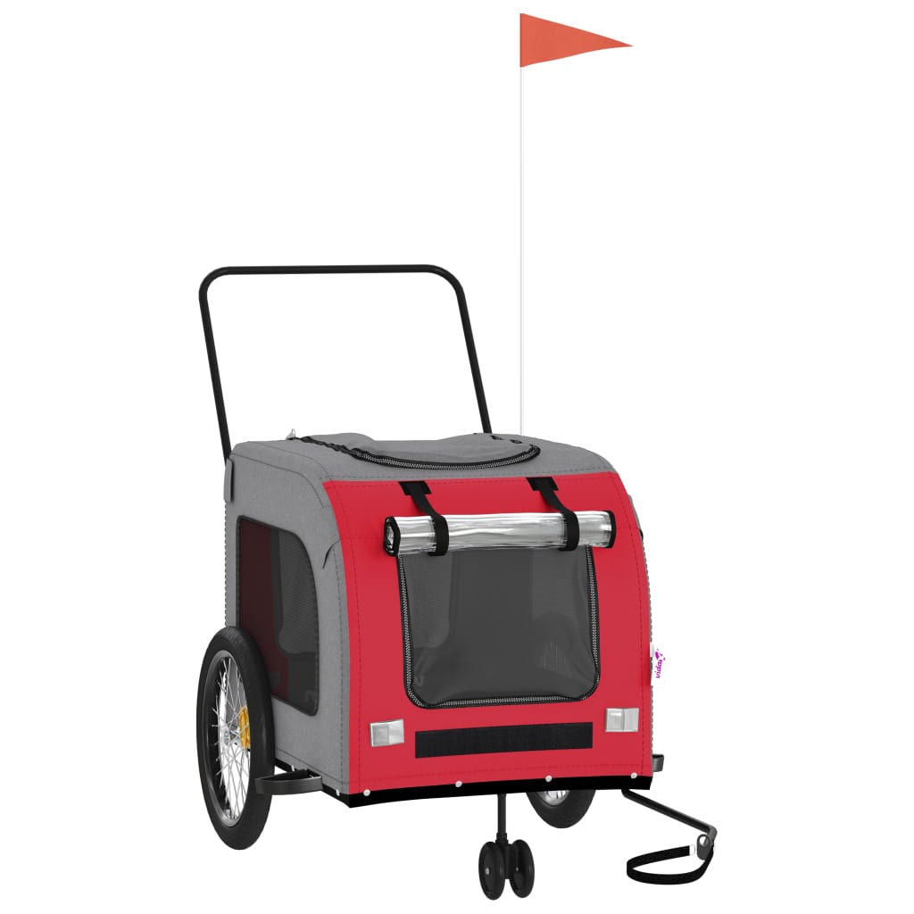 vidaXL Pet Bike Trailer Red and Grey Oxford Fabric and Iron