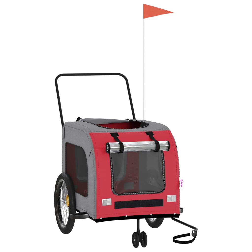vidaXL Pet Bike Trailer Red and Grey Oxford Fabric and Iron