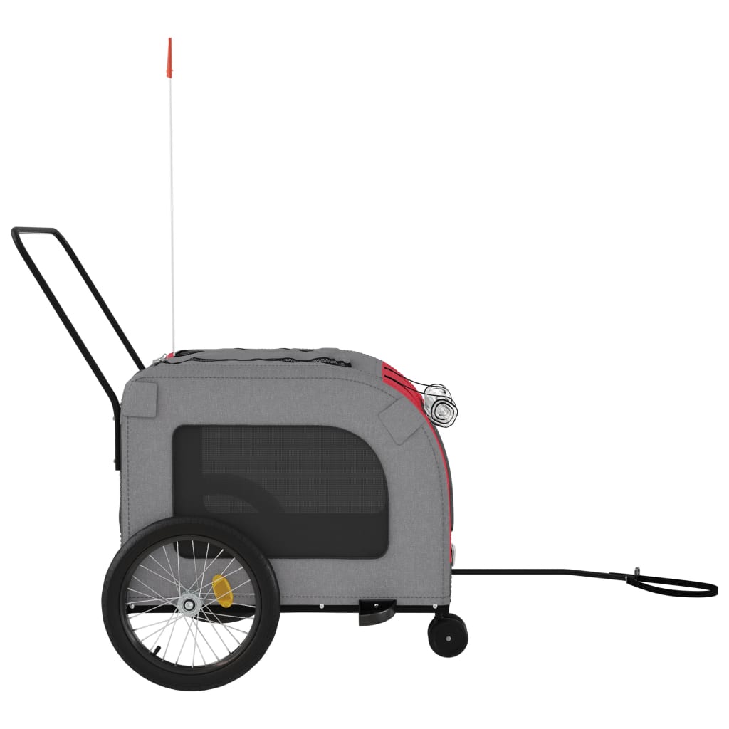 vidaXL Pet Bike Trailer Red and Grey Oxford Fabric and Iron