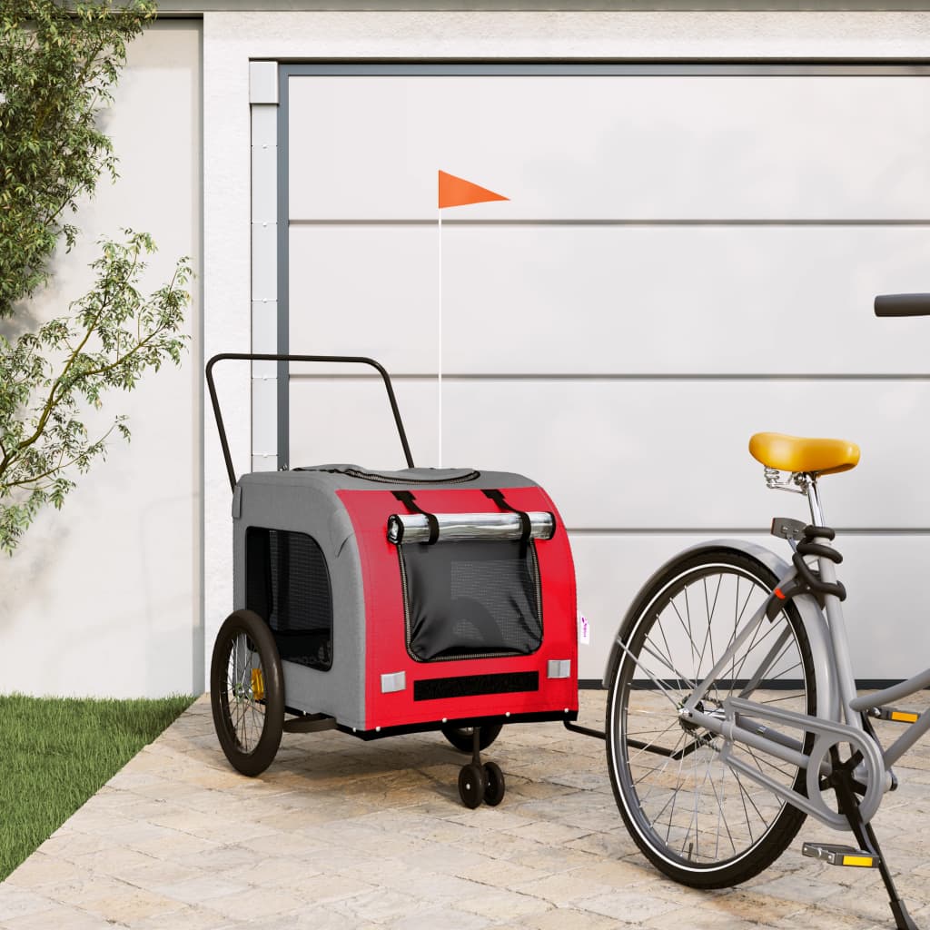 vidaXL Pet Bike Trailer Red and Grey Oxford Fabric and Iron