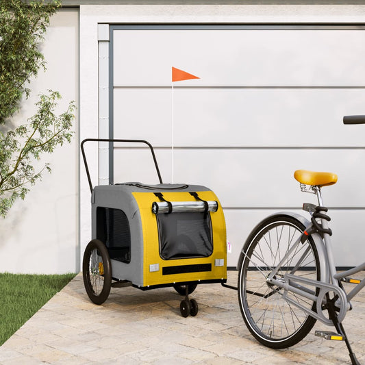 Pet Bike Trailer Yellow and Grey Oxford Fabric and Iron