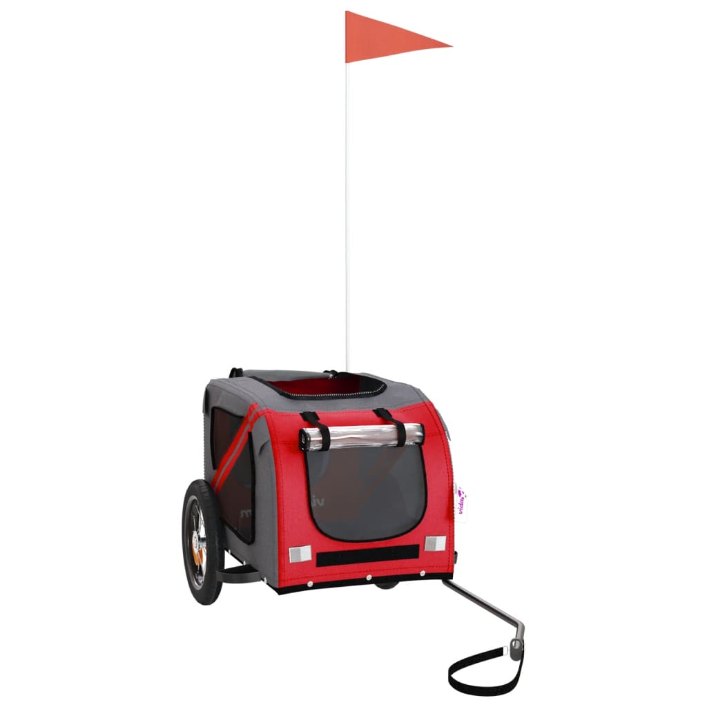 vidaXL Pet Bike Trailer Red and Grey Oxford Fabric and Iron