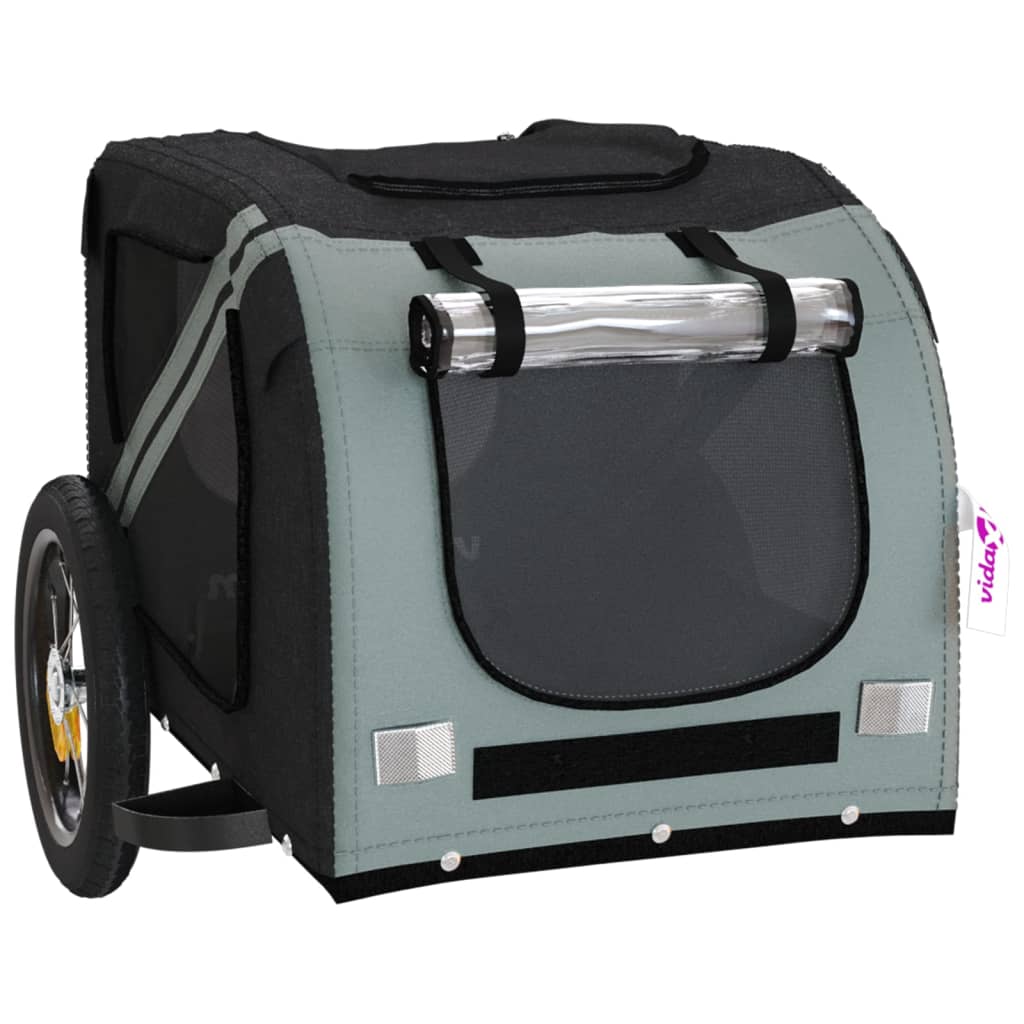 vidaXL Pet Bike Trailer Grey and Black Oxford Fabric and Iron