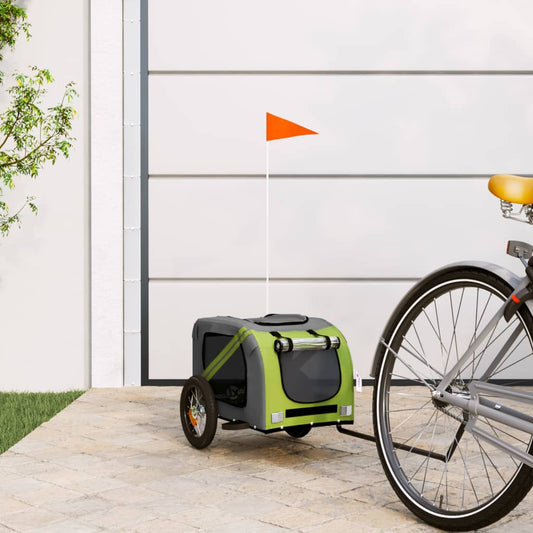 Pet Bike Trailer Green and Grey Oxford Fabric and Iron