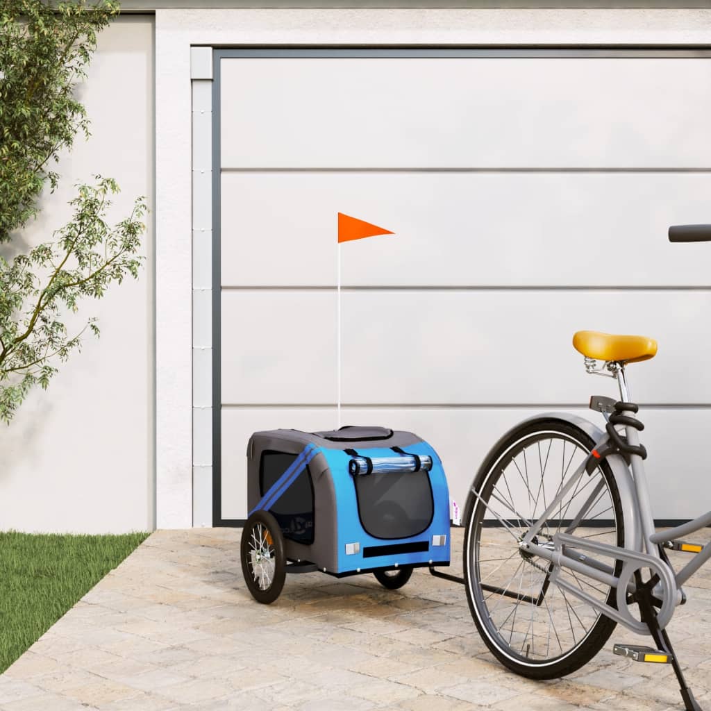 vidaXL Pet Bike Trailer Blue and Grey Oxford Fabric and Iron