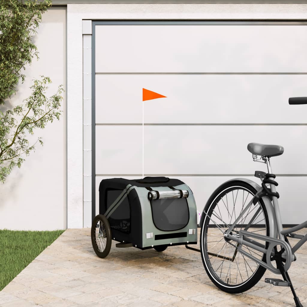 vidaXL Pet Bike Trailer Black and Grey Oxford Fabric and Iron