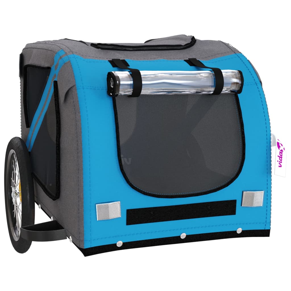 vidaXL Pet Bike Trailer Blue and Grey Oxford Fabric and Iron