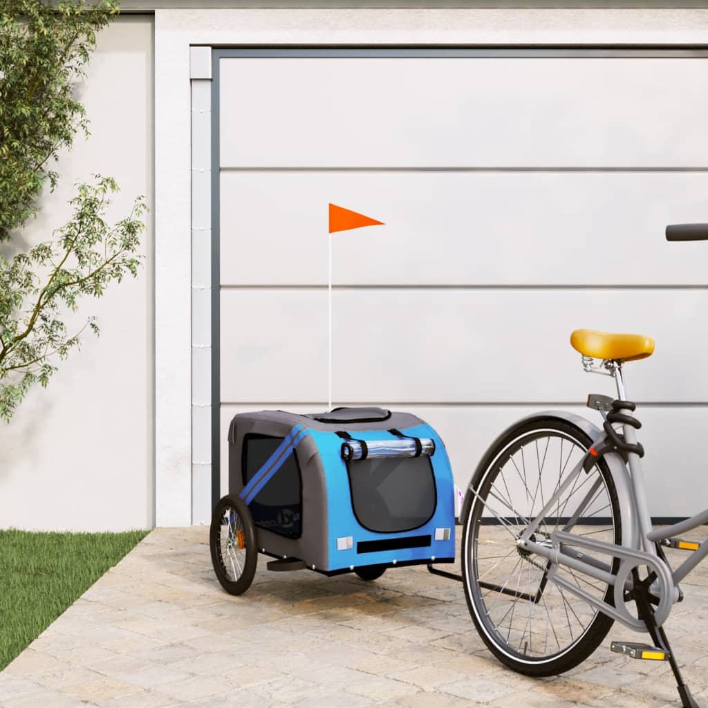 vidaXL Pet Bike Trailer Blue and Grey Oxford Fabric and Iron