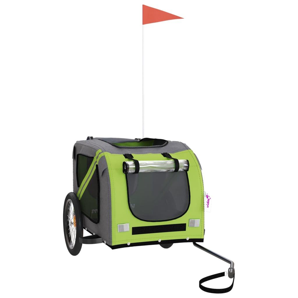 Pet Bike Trailer Green and Grey Oxford Fabric and Iron