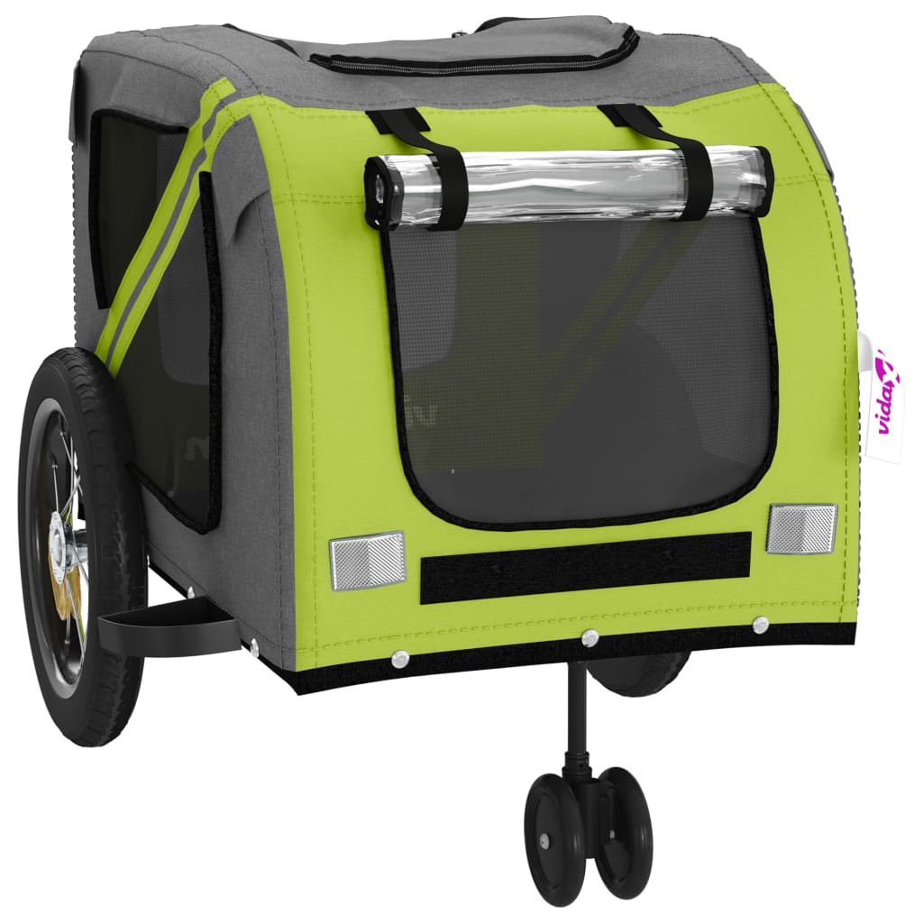 vidaXL Pet Bike Trailer Green and Black Oxford Fabric and Iron