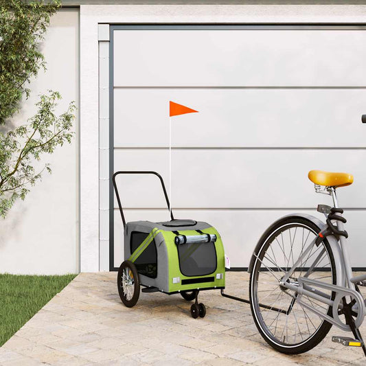 vidaXL Pet Bike Trailer Green and Grey Oxford Fabric and Iron
