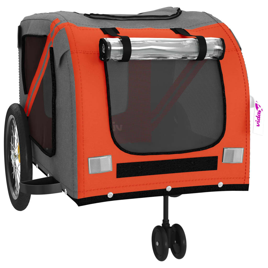 vidaXL Pet Bike Trailer Orange and Grey Oxford Fabric and Iron