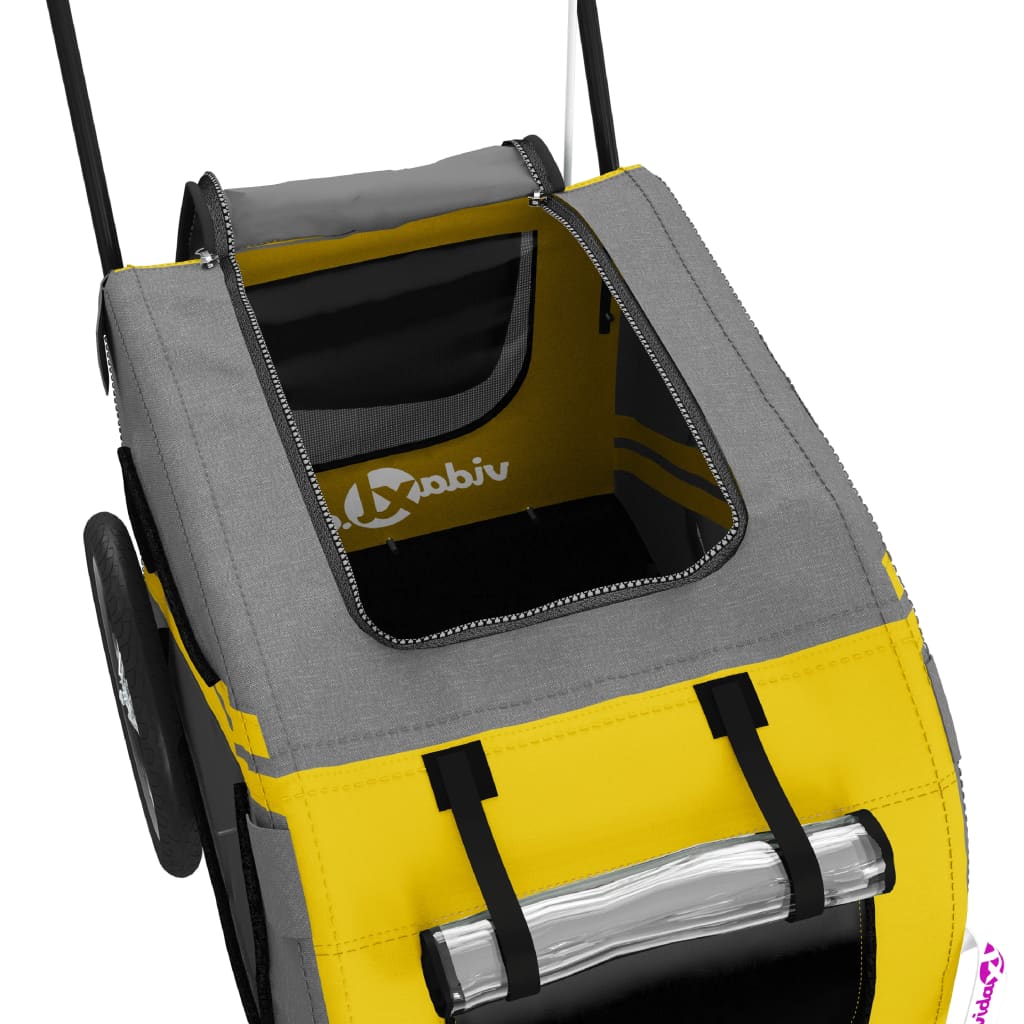 vidaXL Pet Bike Trailer Yellow and Grey Oxford Fabric and Iron