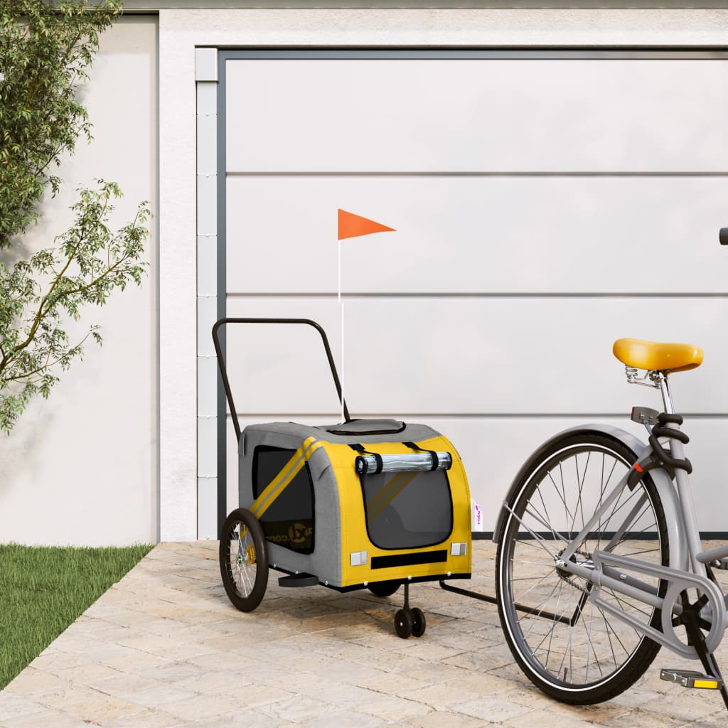 vidaXL Pet Bike Trailer Yellow and Grey Oxford Fabric and Iron