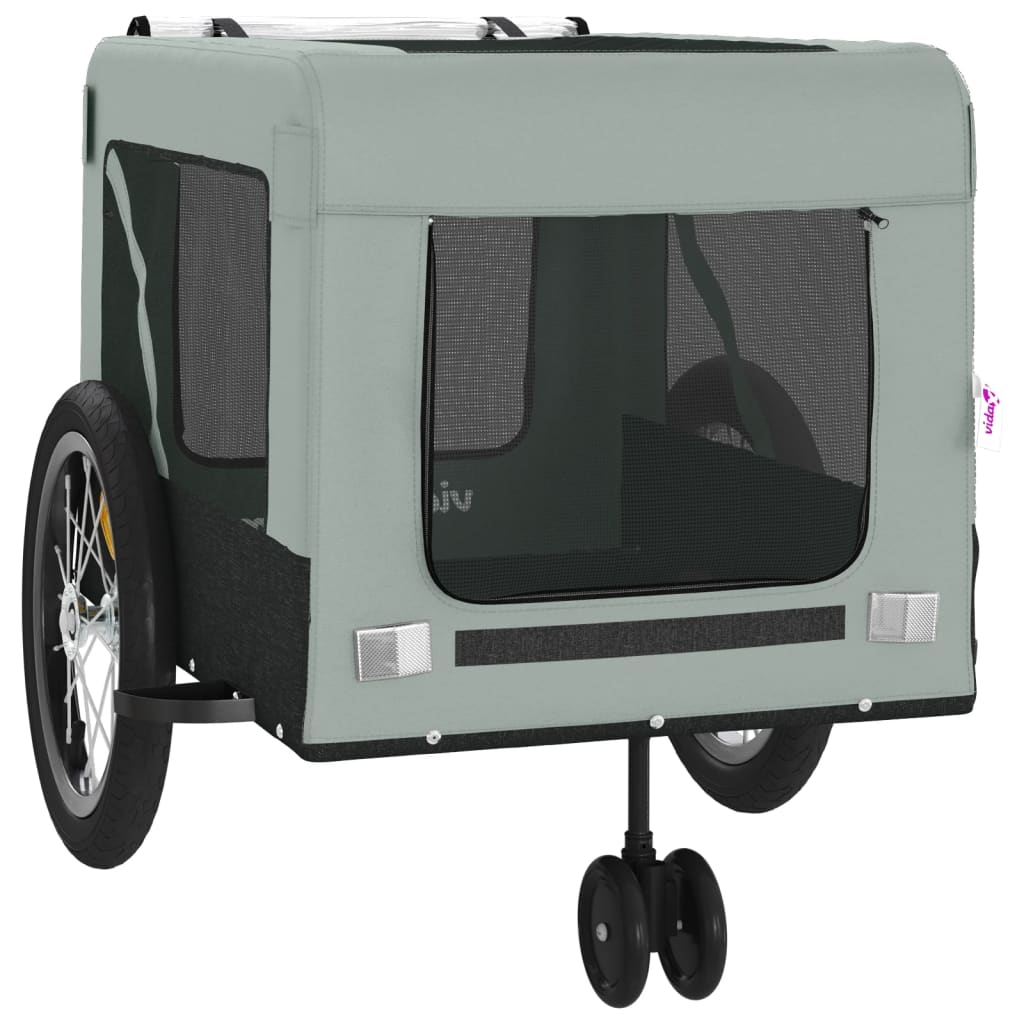 vidaXL Pet Bike Trailer Grey and Black Oxford Fabric and Iron