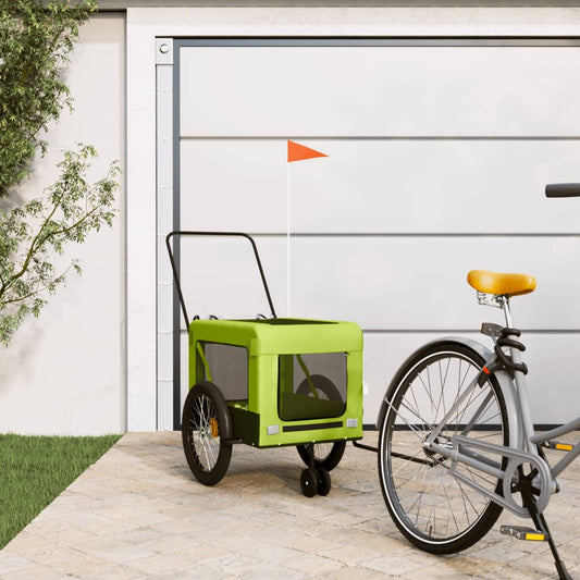 vidaXL Pet Bike Trailer Green and Black Oxford Fabric and Iron