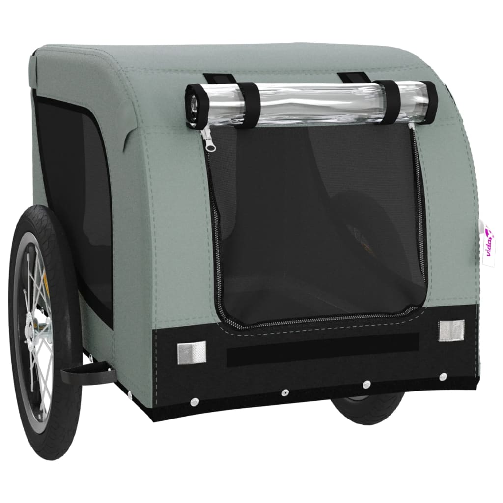 vidaXL Pet Bike Trailer Grey and Black Oxford Fabric and Iron