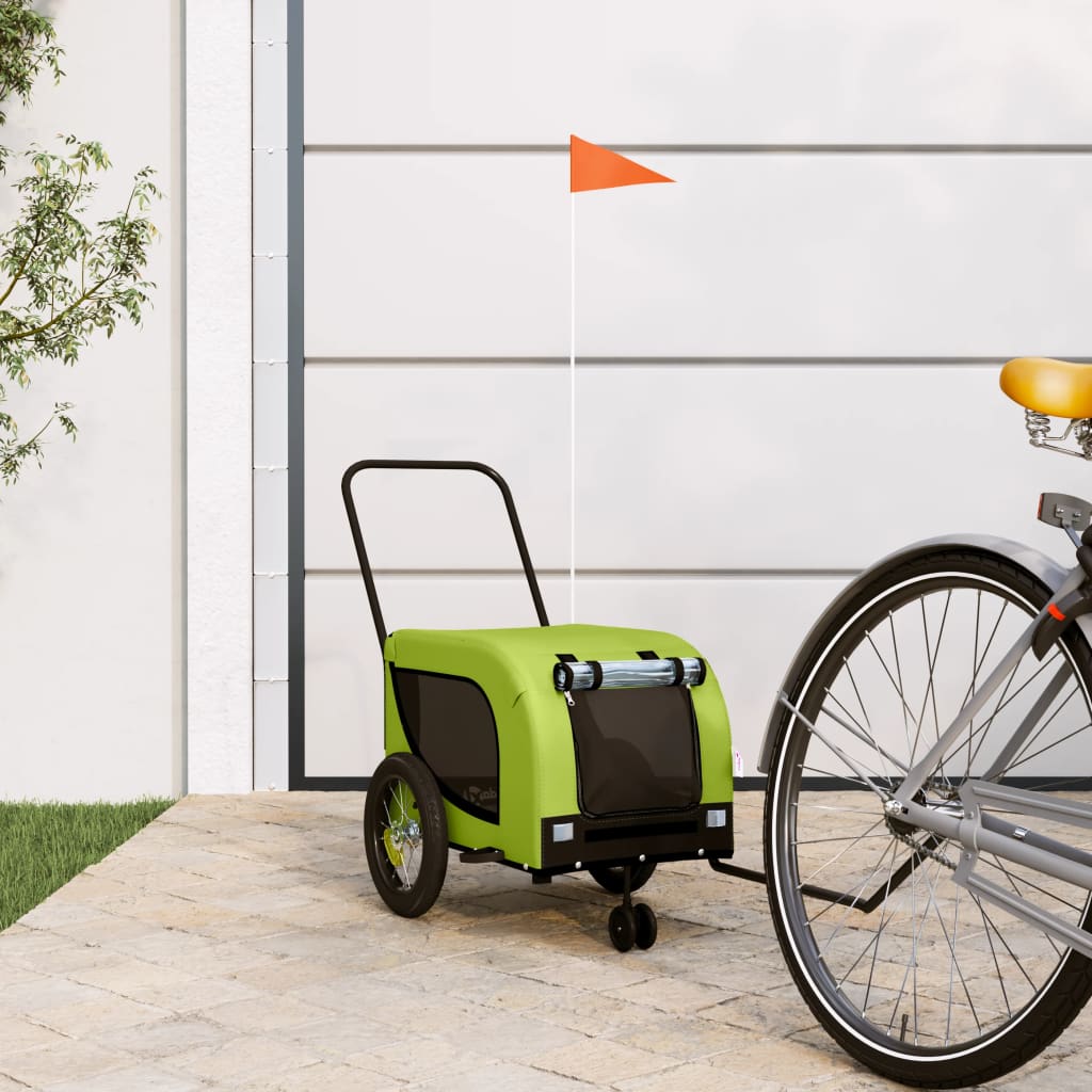 Pet Bike Trailer Green and Black Oxford Fabric and Iron
