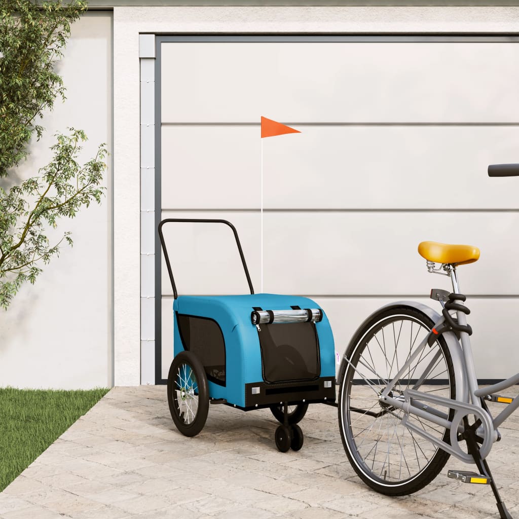 vidaXL Pet Bike Trailer Blue and Black Oxford Fabric and Iron