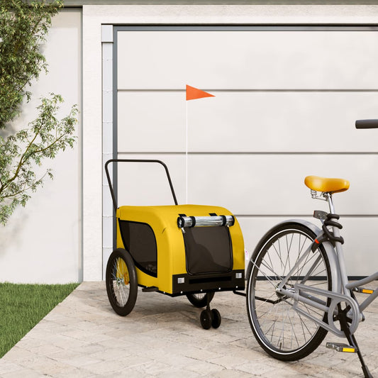 vidaXL Pet Bike Trailer Yellow and Black Oxford Fabric and Iron