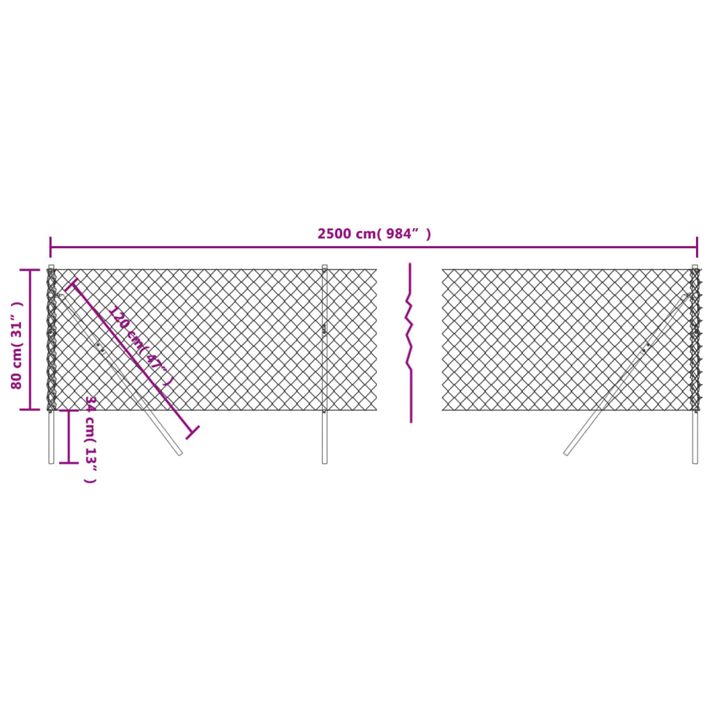 vidaXL Chain Link Fence Green 0.8x25 m