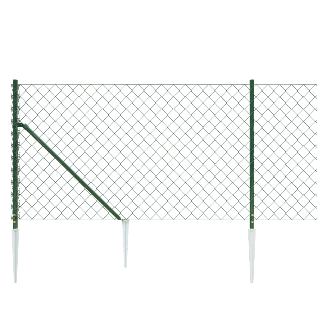 vidaXL Chain Link Fence with Spike Anchors Green 1x10 m