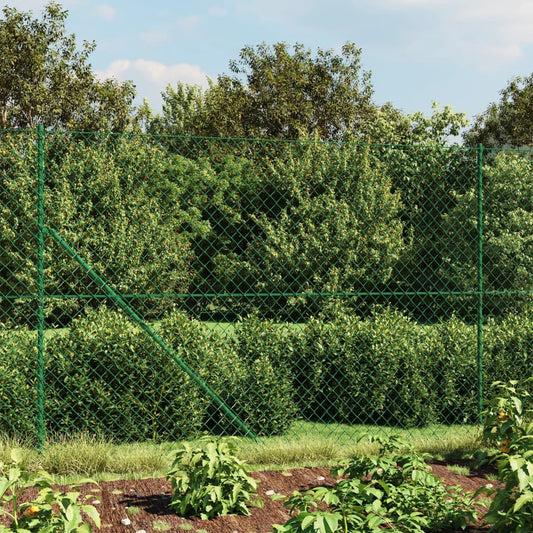 vidaXL Chain Link Fence with Spike Anchors Green 1.4x10 m