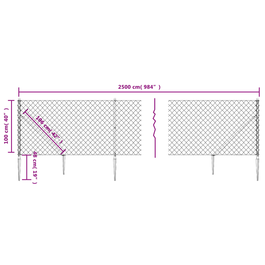 Chain Link Fence with Spike Anchors Green 1x25 m