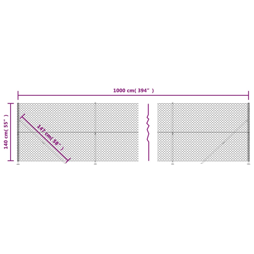 vidaXL Chain Link Fence with Flange Green 1.4x10 m