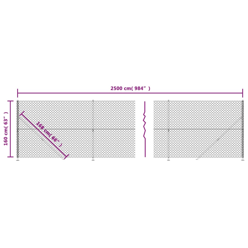 vidaXL Chain Link Fence with Flange Green 1.6x25 m