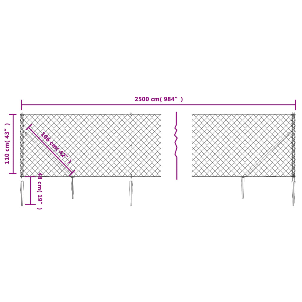 Chain Link Fence with Spike Anchors Anthracite 1.1x25 m