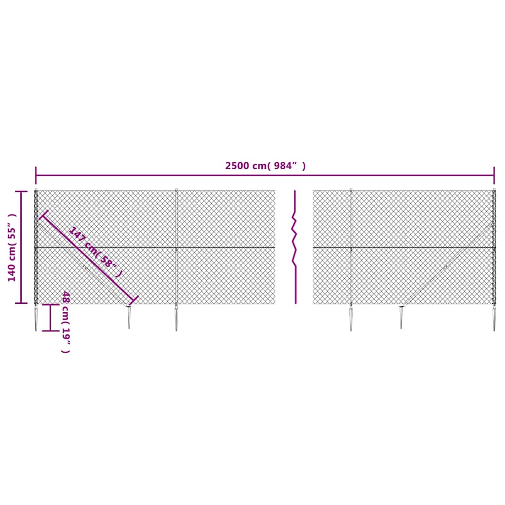 Chain Link Fence with Spike Anchors Anthracite 1.4x25 m