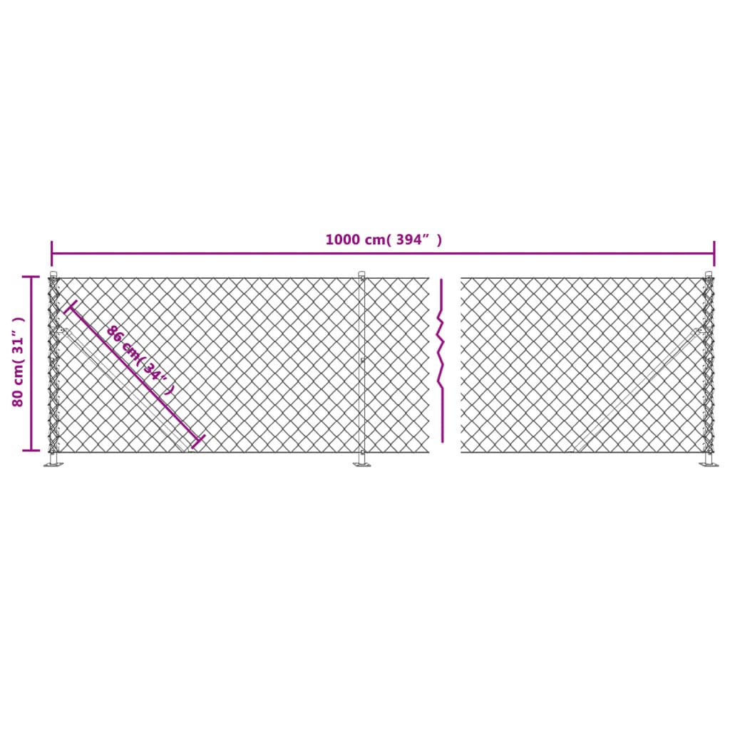 vidaXL Chain Link Fence with Flange Anthracite 0.8x10 m