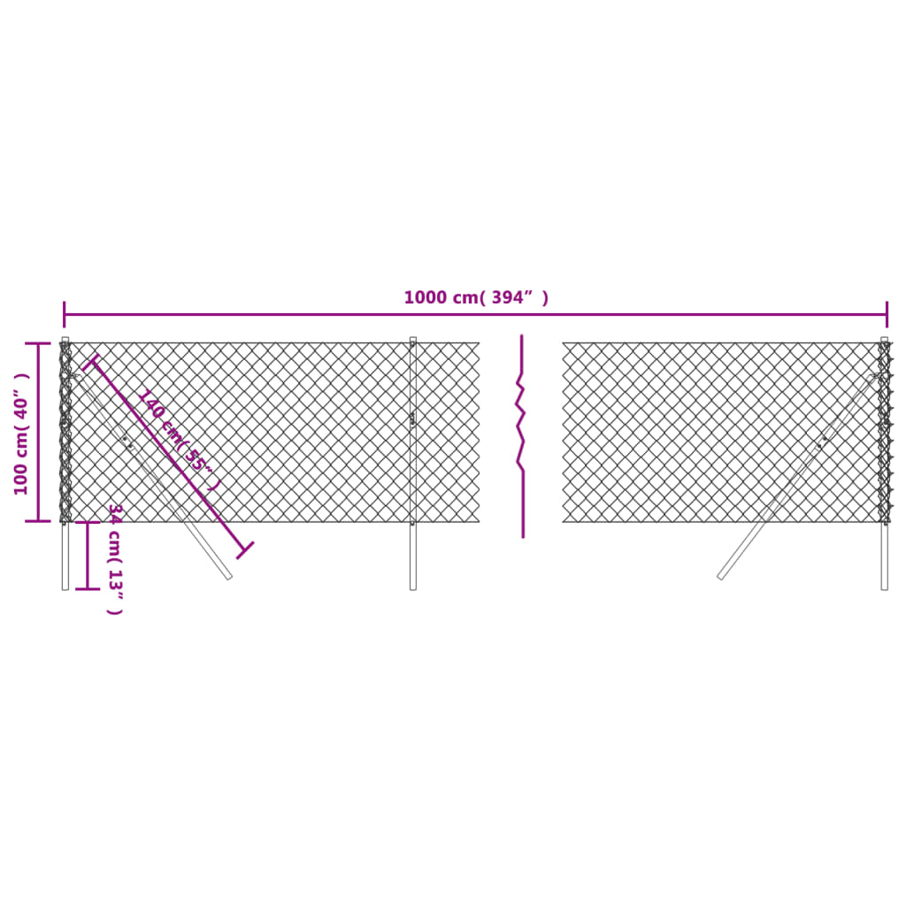 vidaXL Chain Link Fence Silver 1x10 m