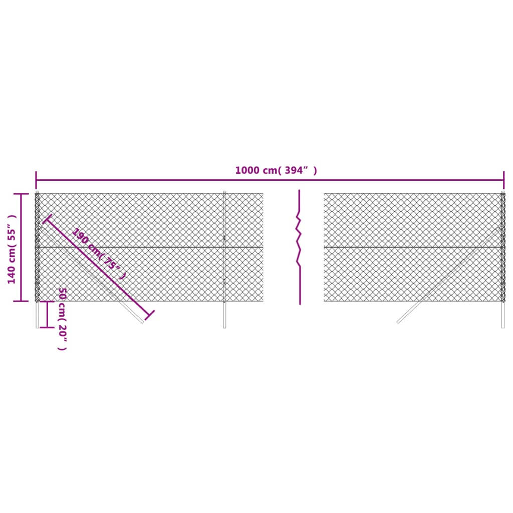 vidaXL Chain Link Fence Silver 1.4x10 m