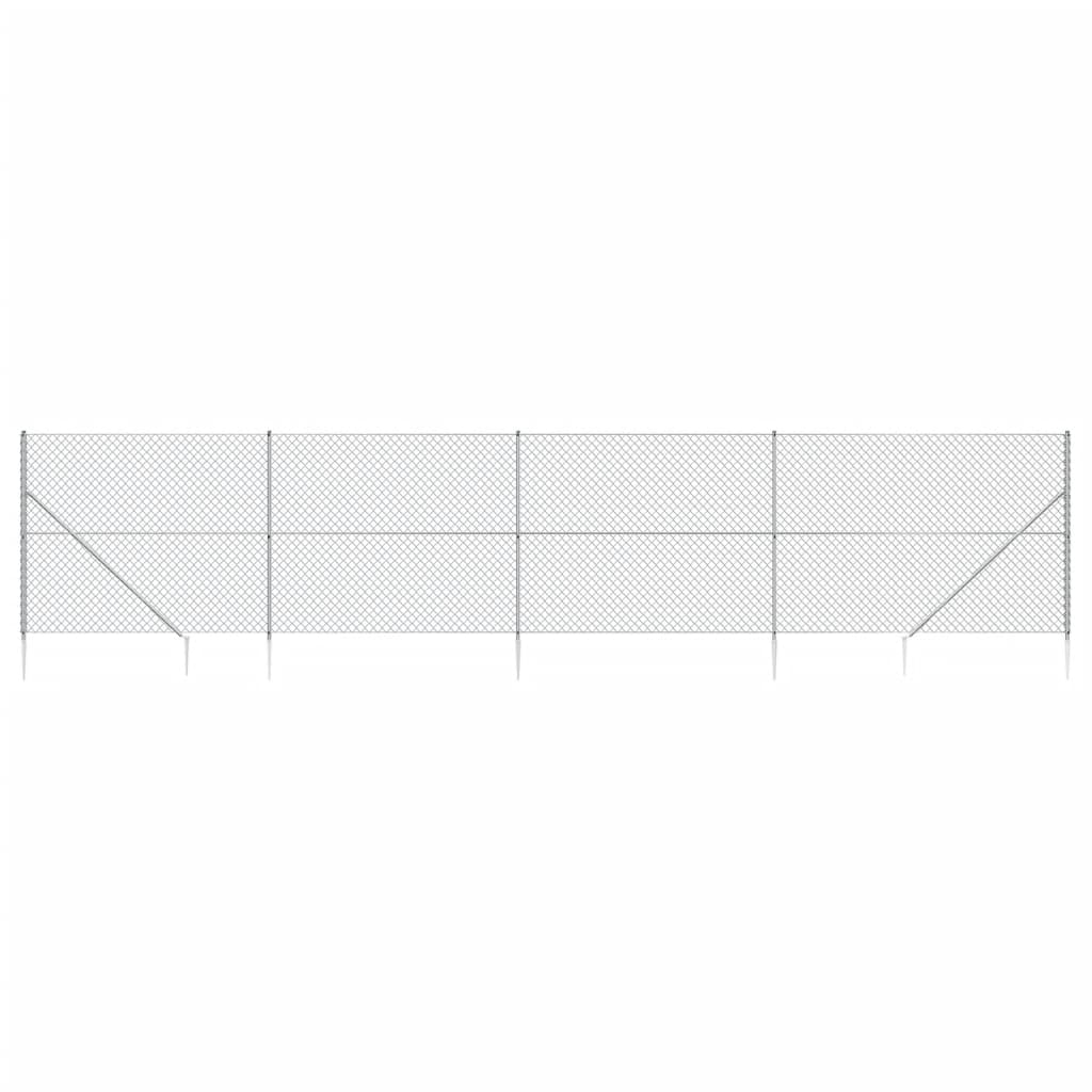 vidaXL Chain Link Fence with Spike Anchors Silver 1.4x10 m