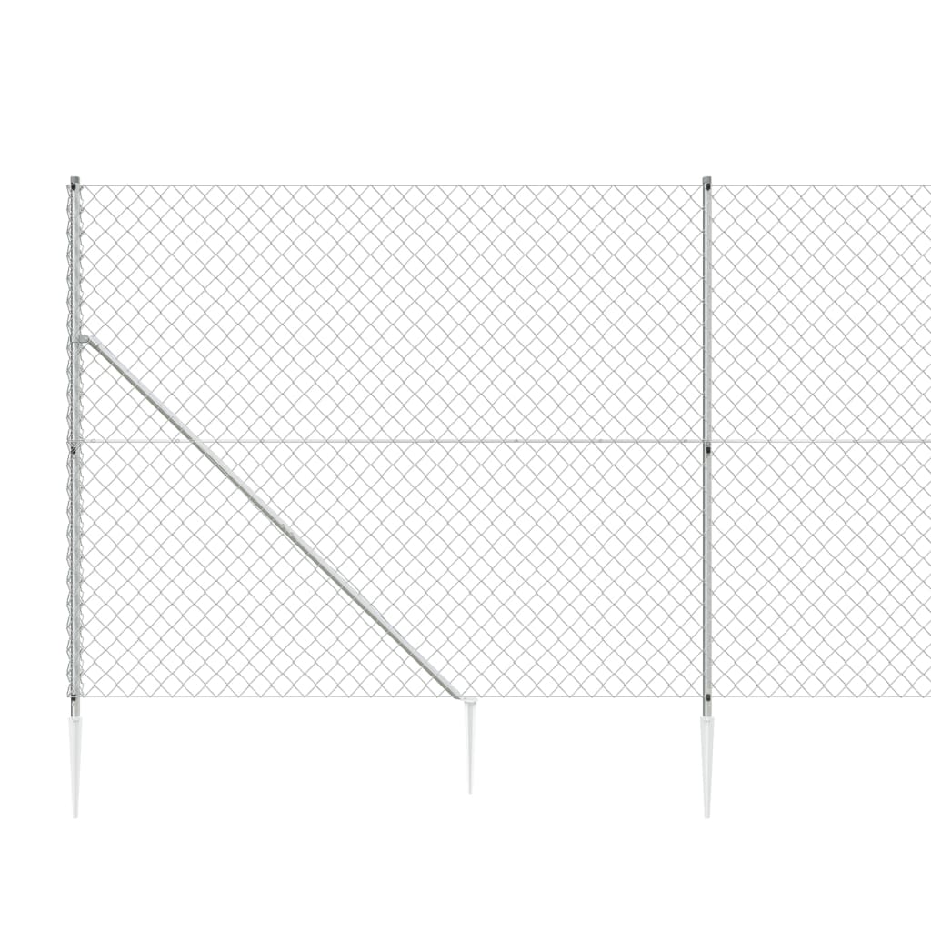 vidaXL Chain Link Fence with Spike Anchors Silver 1.4x25 m