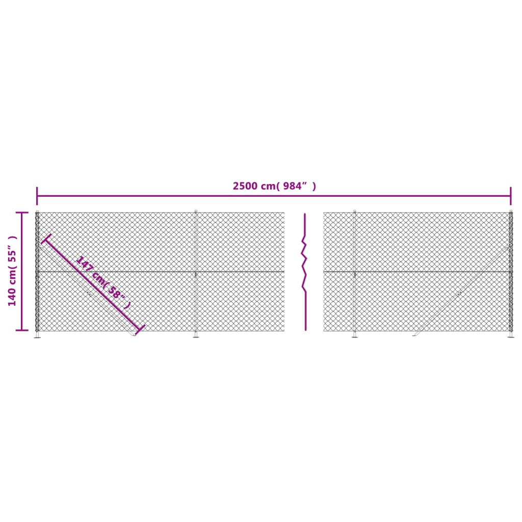 vidaXL Chain Link Fence with Flange Silver 1.4x25 m