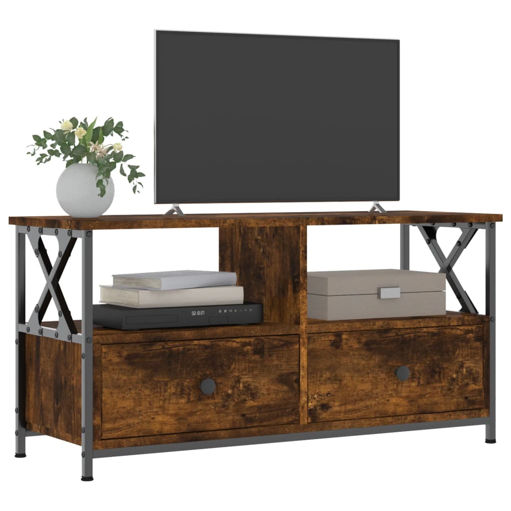 TV Cabinet Smoked Oak 90x33x45 cm Engineered Wood&Iron
