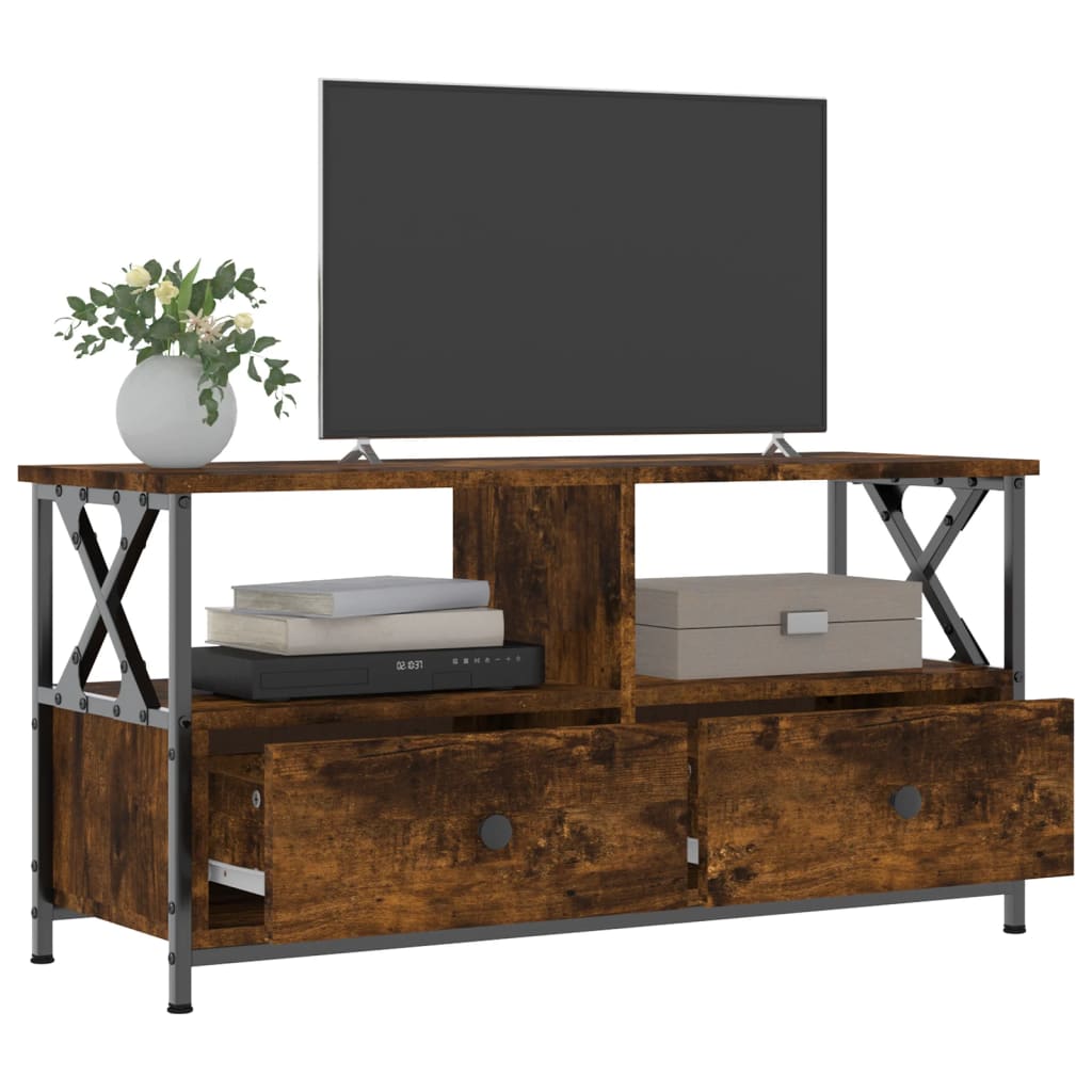 TV Cabinet Smoked Oak 90x33x45 cm Engineered Wood&Iron