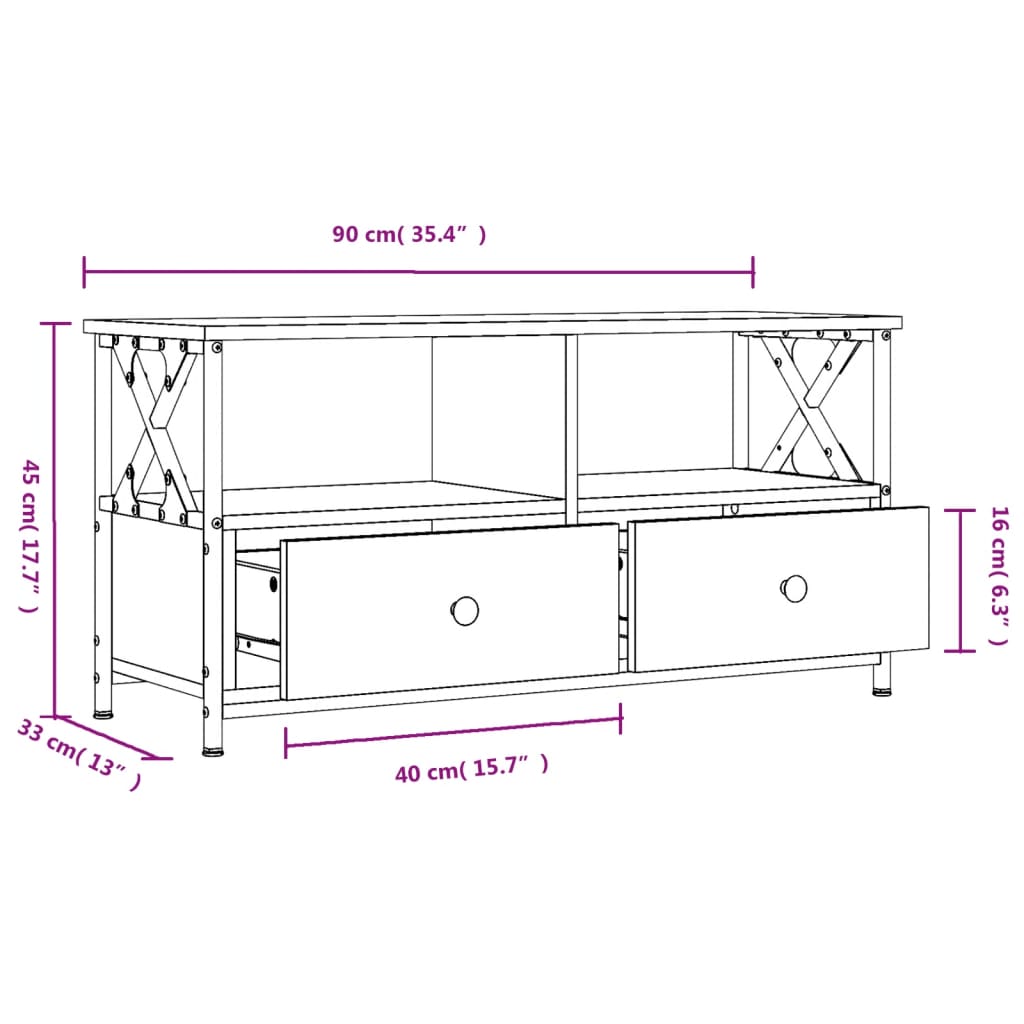 TV Cabinet Smoked Oak 90x33x45 cm Engineered Wood&Iron